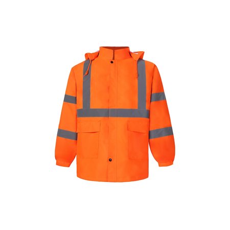 2W INTERNATIONAL High Viz Rain Jacket with Detachable Hood, Small, Orange, Class 3 730C-3 S